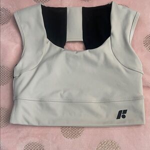 Women's Light Gray Cropped Athletic Tank Top with Black Accent